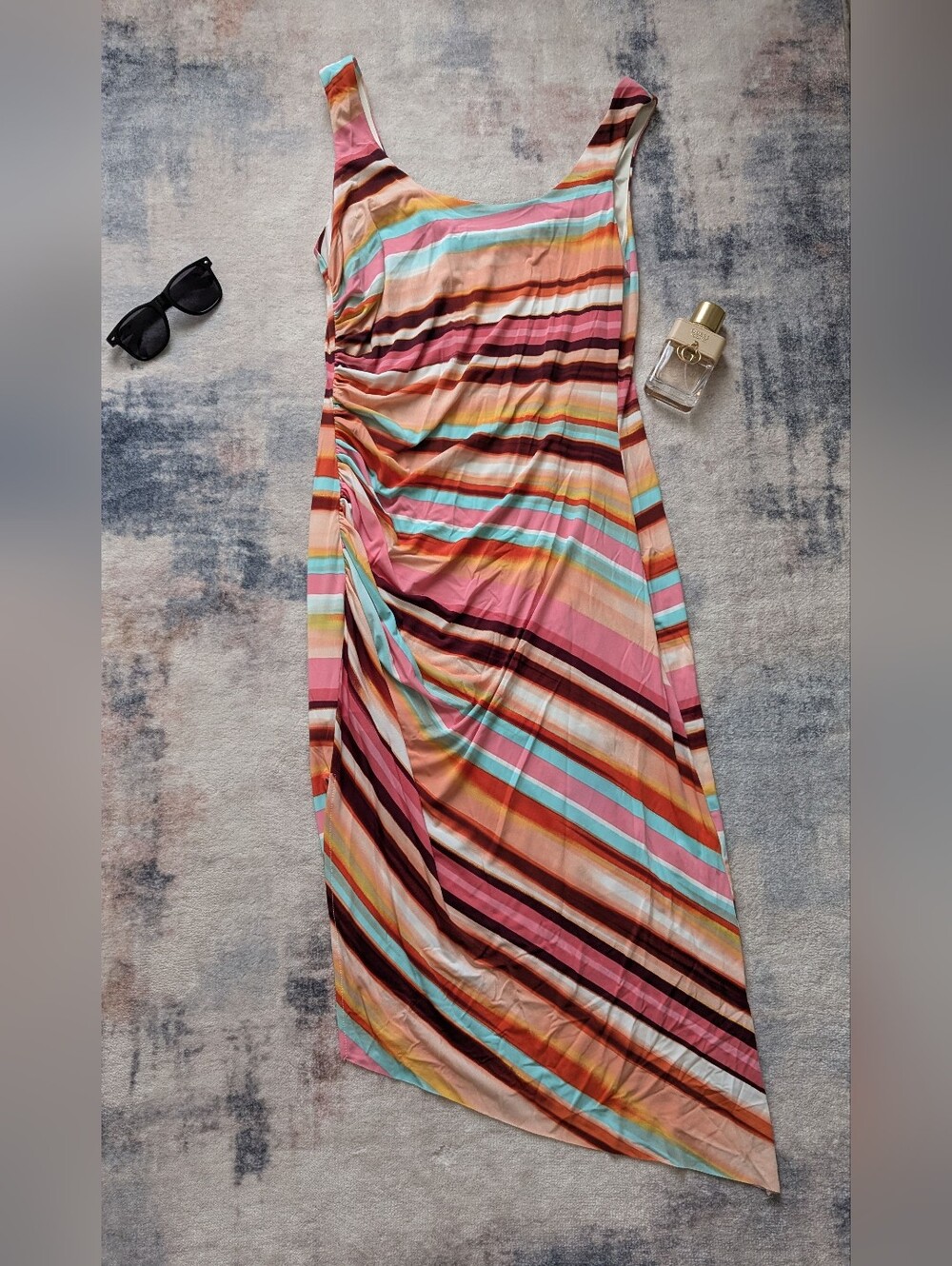 London Times Striped Multicolor Sleeveless Midi Dress - Size large